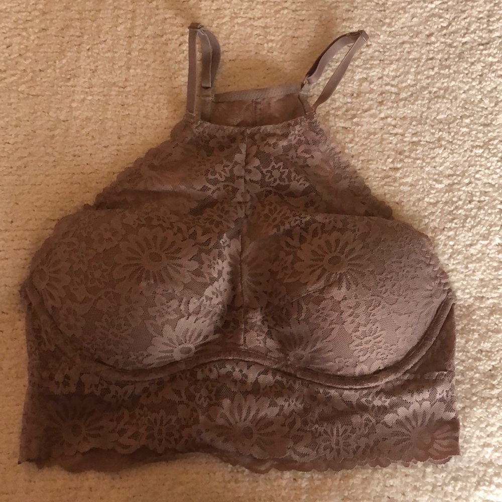 Pink High Neck Lace Bralette